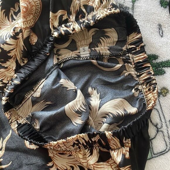 Black gold luxe silky satin soft summer pj camisole and short set size small - Picture 10 of 16